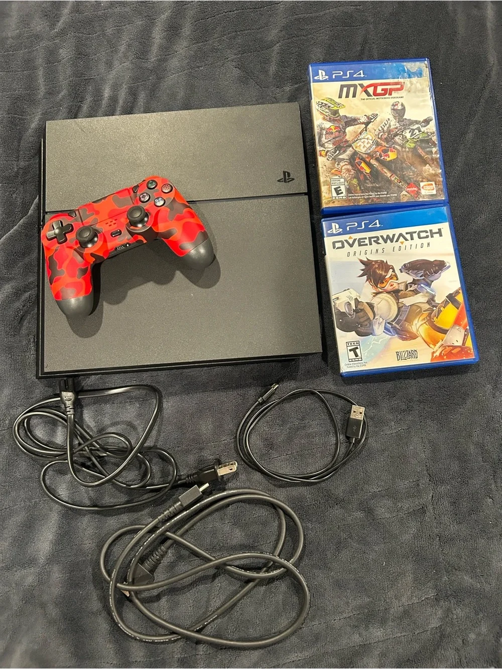 Sony PS4 with Red Camo Wireless Controller and Two Games